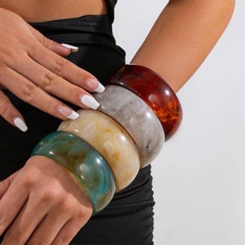 Chunky Resin Bangle Bracelet Set Marbled Acrylic Statement‎ Wide Band 4pc Pack